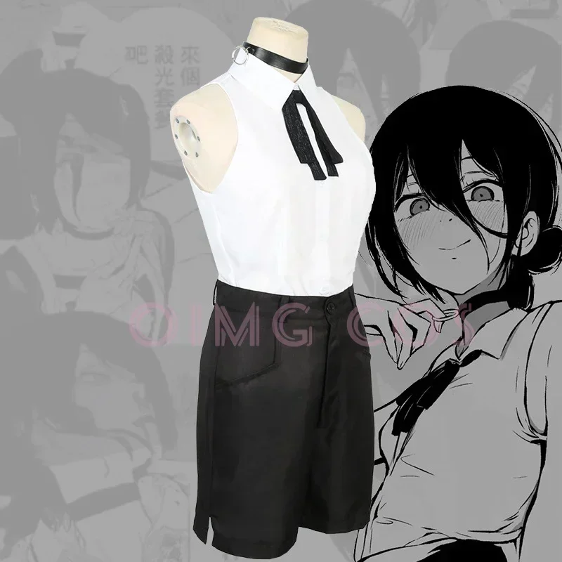 Reze Cosplay Costume Chainsaw Man Outfits Blue Suit Shirt Short Tie Neck Ring Women Anime Uniform Halloween