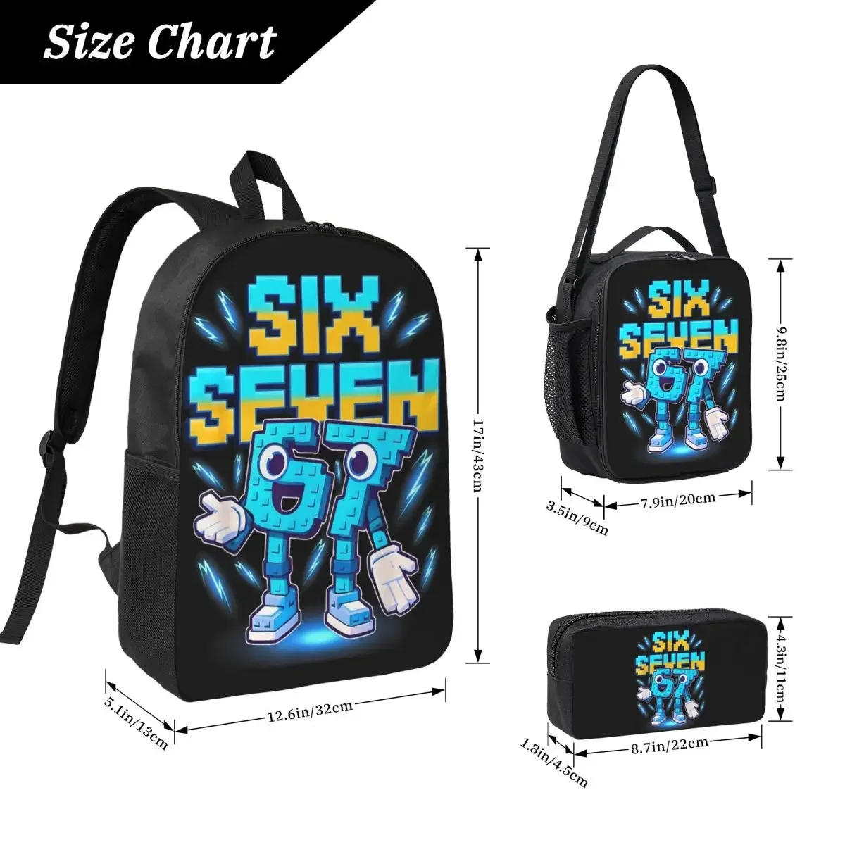 Number 67 Building Blocks Print Backpack BookBag School Bag Computer Shoulder Bags 3ps Insulated Lunch Bag Pencil Case