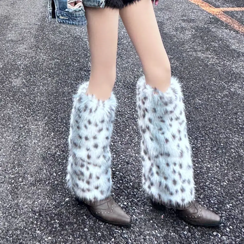 

Fashion Leopard Winter Leg Warmers Y2k Kawaii Furry Leg Warmers Foot Cover Lolita JK Long Stockings Accessories