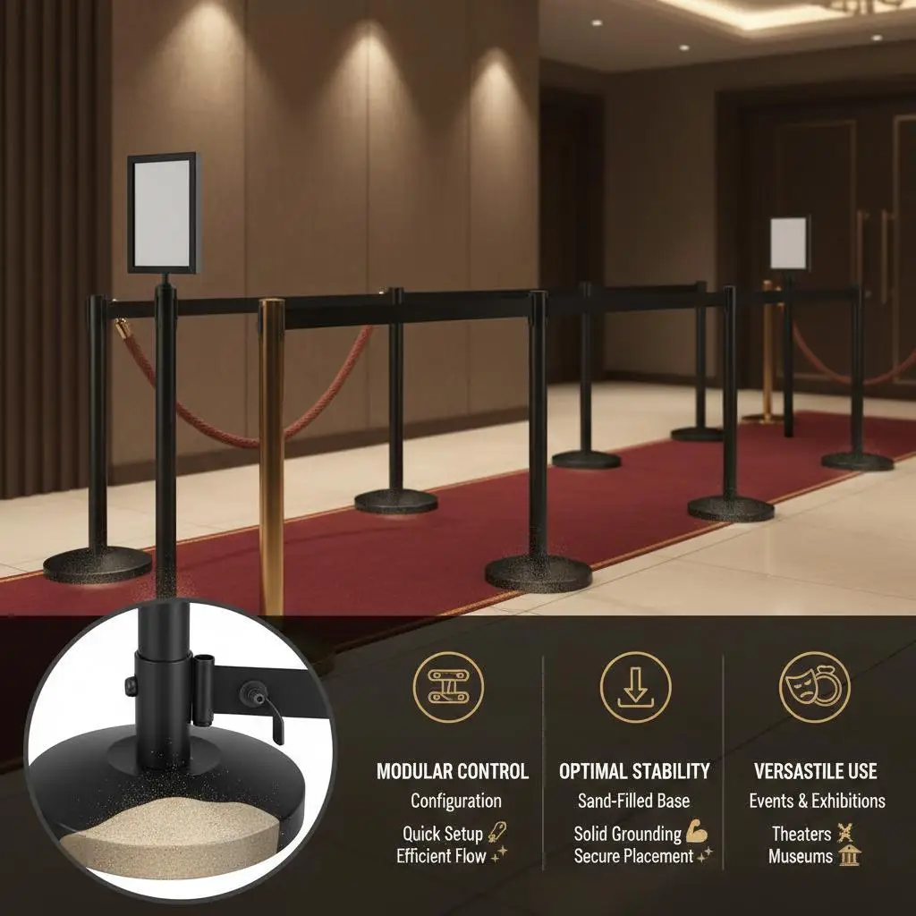 

Ограждения из углеродистой стали, 8 шт., 6,5 футов, с выдвижными лентами, для театров, вечеринок, свадеб, черные столбы для контроля толпы, с возможностью крепления песка