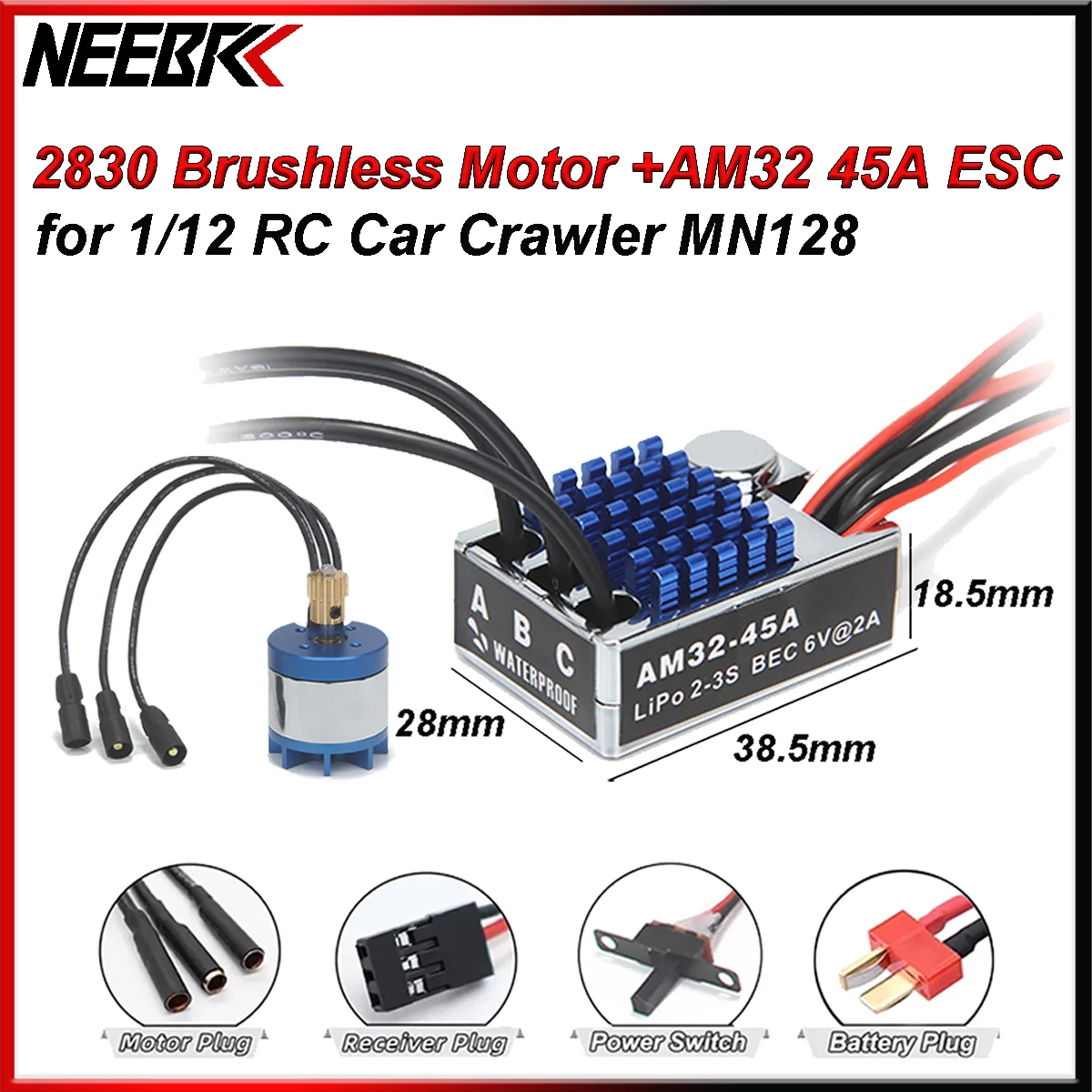 NEEBRC 2830 2400KV Outrunner Bürstenlosen Motor AM32 45A T Stecker ESC MN128 Power Upgrade Kit für 1/12 RC Crawler Auto Modell DIY Teil