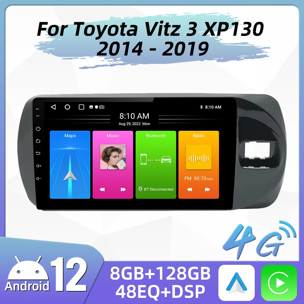 Car Radio for Toyota Vitz 3 XP130 2014 - 2019 2 Din Android Multimedia Stereo Carplay GPS Navigation 4G WIFI Autoradio Head Unit