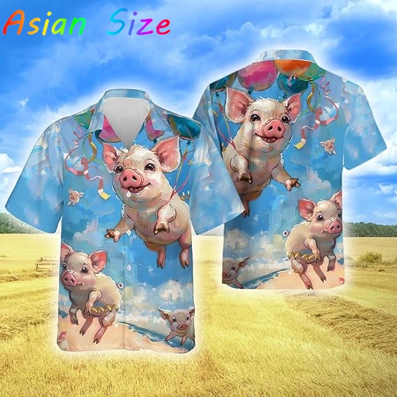 

2026 рубашки с 3D милым принтом свиньи для мужчин, детская модная уличная одежда, футболка с короткими рукавами с героями мультфильмов, гавайские рубашки унисекс, блузки