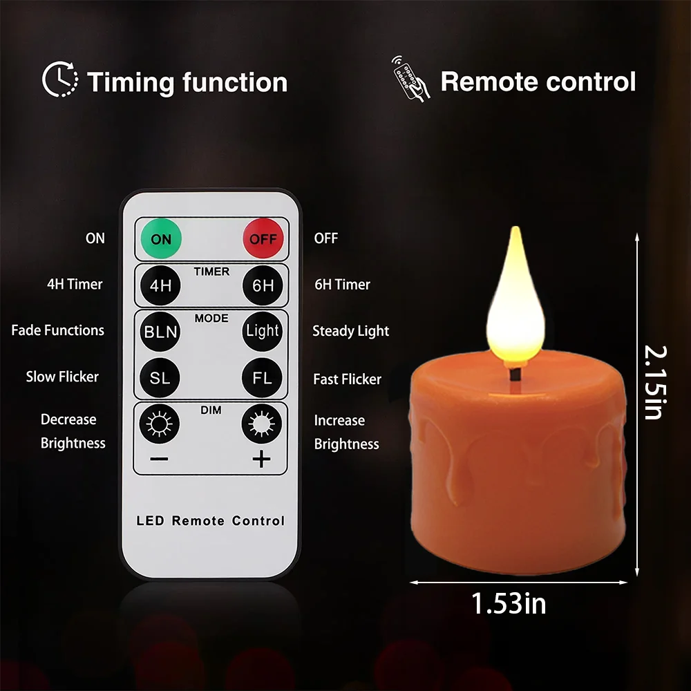 FPOO-Lote de velas LED, luces de té recargables con Control remoto, velas negras intermitentes para Navidad, decoración del hogar, luz nocturna