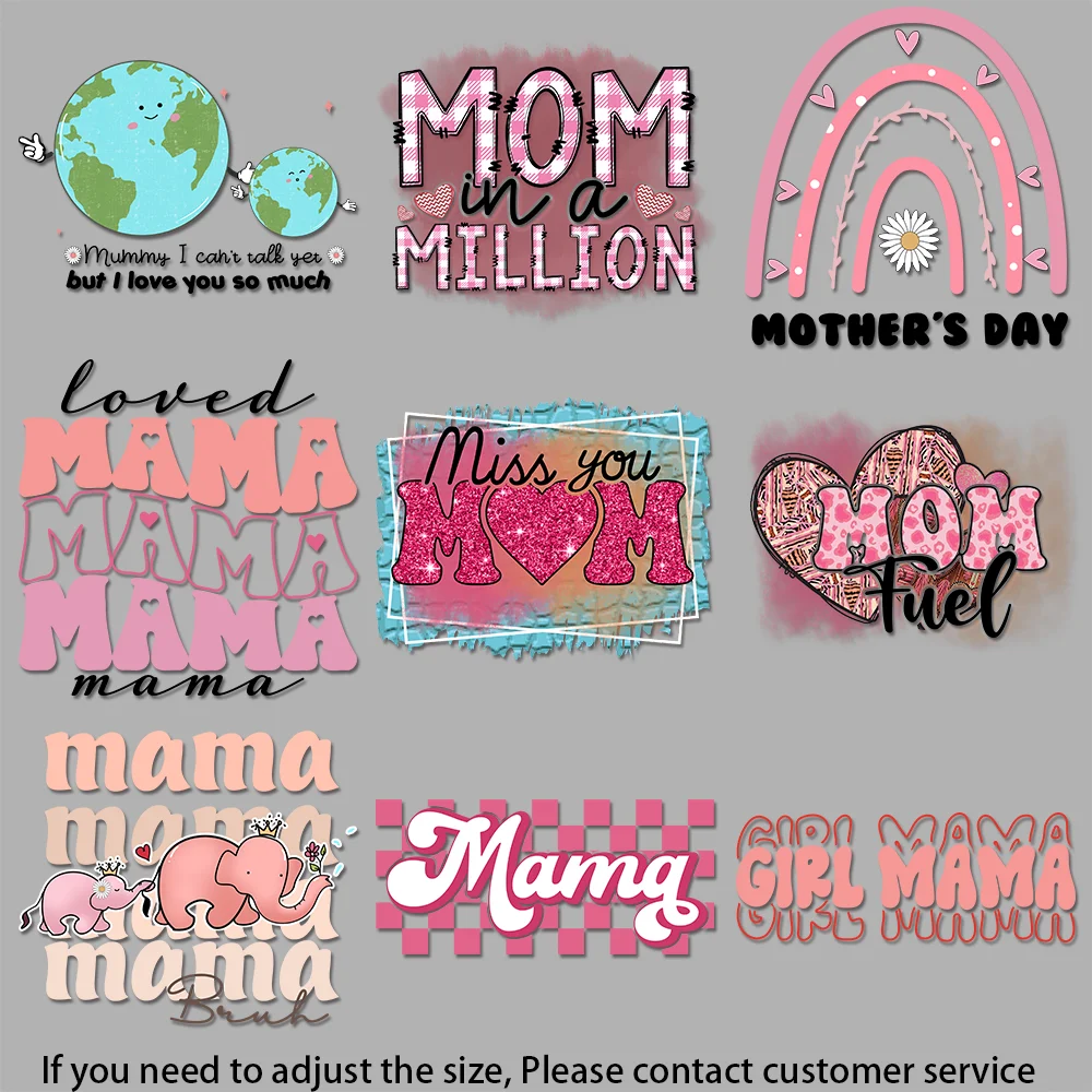 iron on patches for clothes Pink Rainbow Mother's Day Floral Motherhood Sign Quick - drying Heat Transfer DIY Decoration