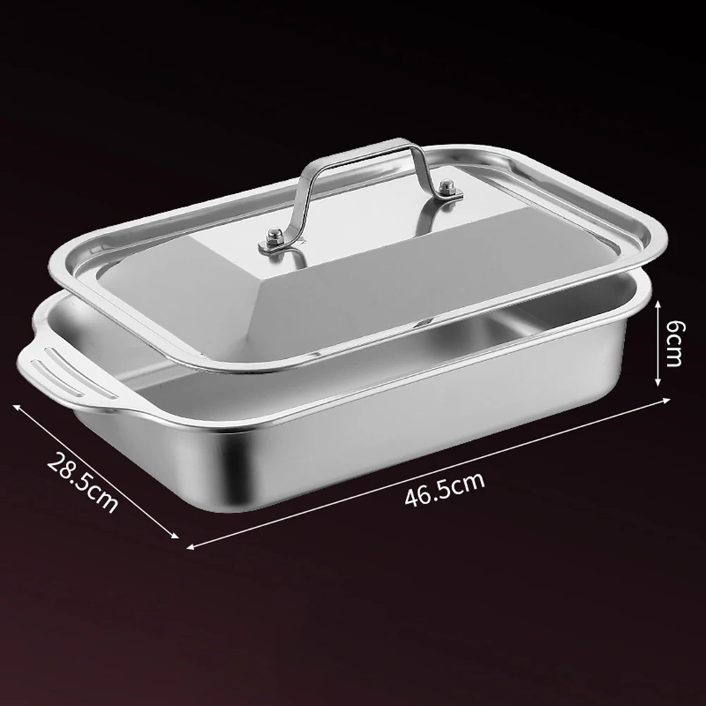 مقلاة Lasagna من الفولاذ المقاوم للصدأ مقاس 18 × 11 بوصة من الدرجة التجارية مع عمق 3 بوصة وغطاء ومقابض تعمل باللمس البارد للطهي بالفرن إلى الطاولة