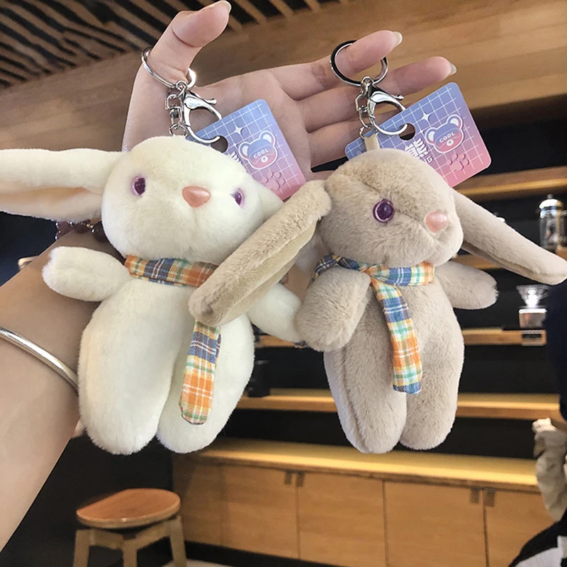 1Pc Cartoon Soft Stuffed Long Ear Bunny Rabbit Keychain Cute Cartoon Plush Toy Dolls Pendant Children Birthday Gift