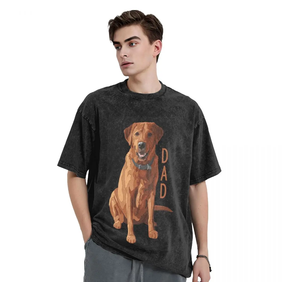 Camisetas lavadas con perro Lab Dad Fox Red Labrador Retriever, camiseta Vintage de manga corta de Hip Hop, ropa de calle, camisetas para hombres y mujeres