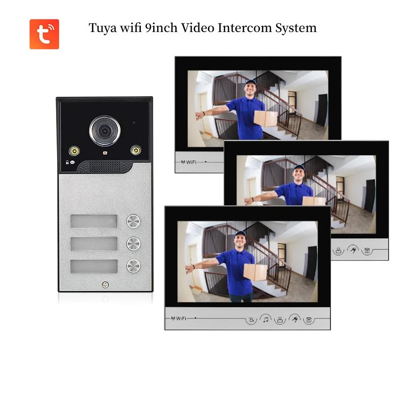 9Inch Tuya Smart Home Video Doorbell WiFi Intercom Building Video Intercom Doorphone System For 1/3 Units Rooms