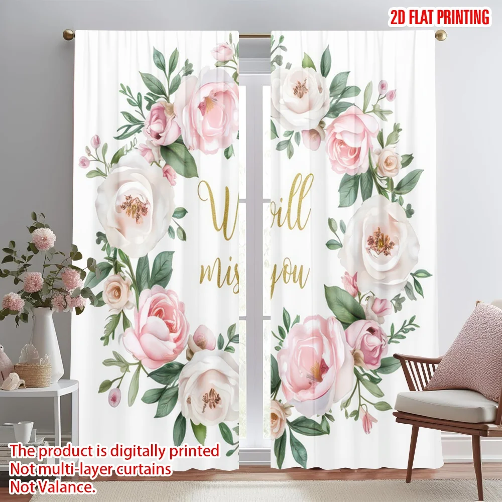 

2D flat printing 2pcs Party Window Curtains Farewell Floral Wreath(1) Digital Printed Polyester Drapes Party Decorations Use for