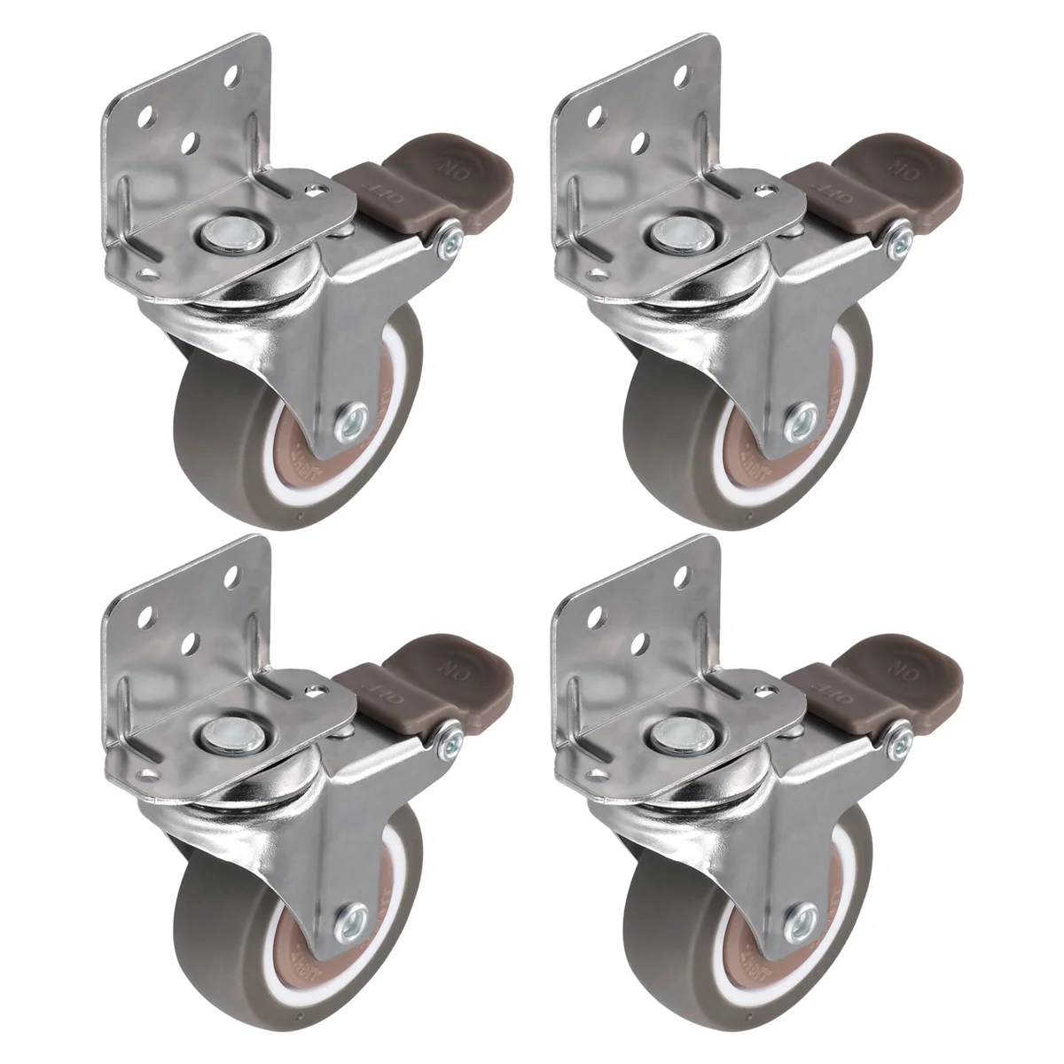 Side Mount Casters, 2 Inch Furniture Wheels, LShaped Rubber Casters Set of 4, 360-Degree Locking Swivel Top 4pack