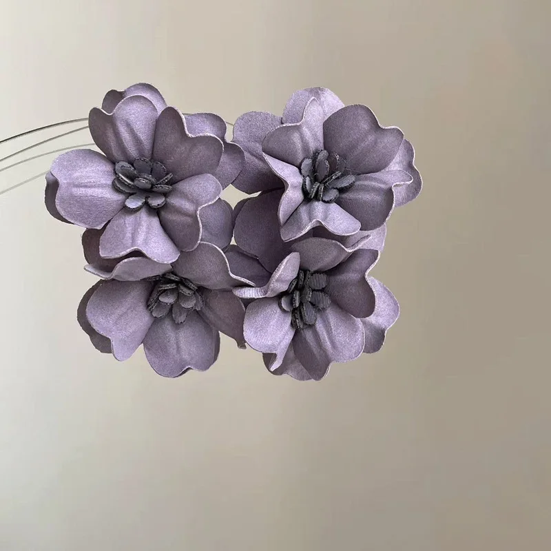 Light luxury high-end fabric purple flower earrings fashionable Hong Kong style retro niche versatile earless oil ear clips new