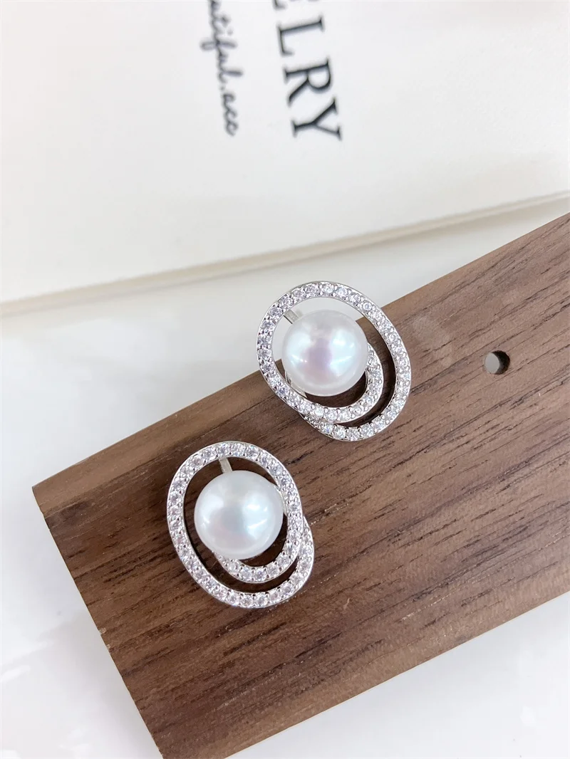 

Fashion Natural Fresh water Pearl Earrings for Women Luxury Elegant Shiny Zircon Charm Stud Earring Wedding Party Jewelry Gift