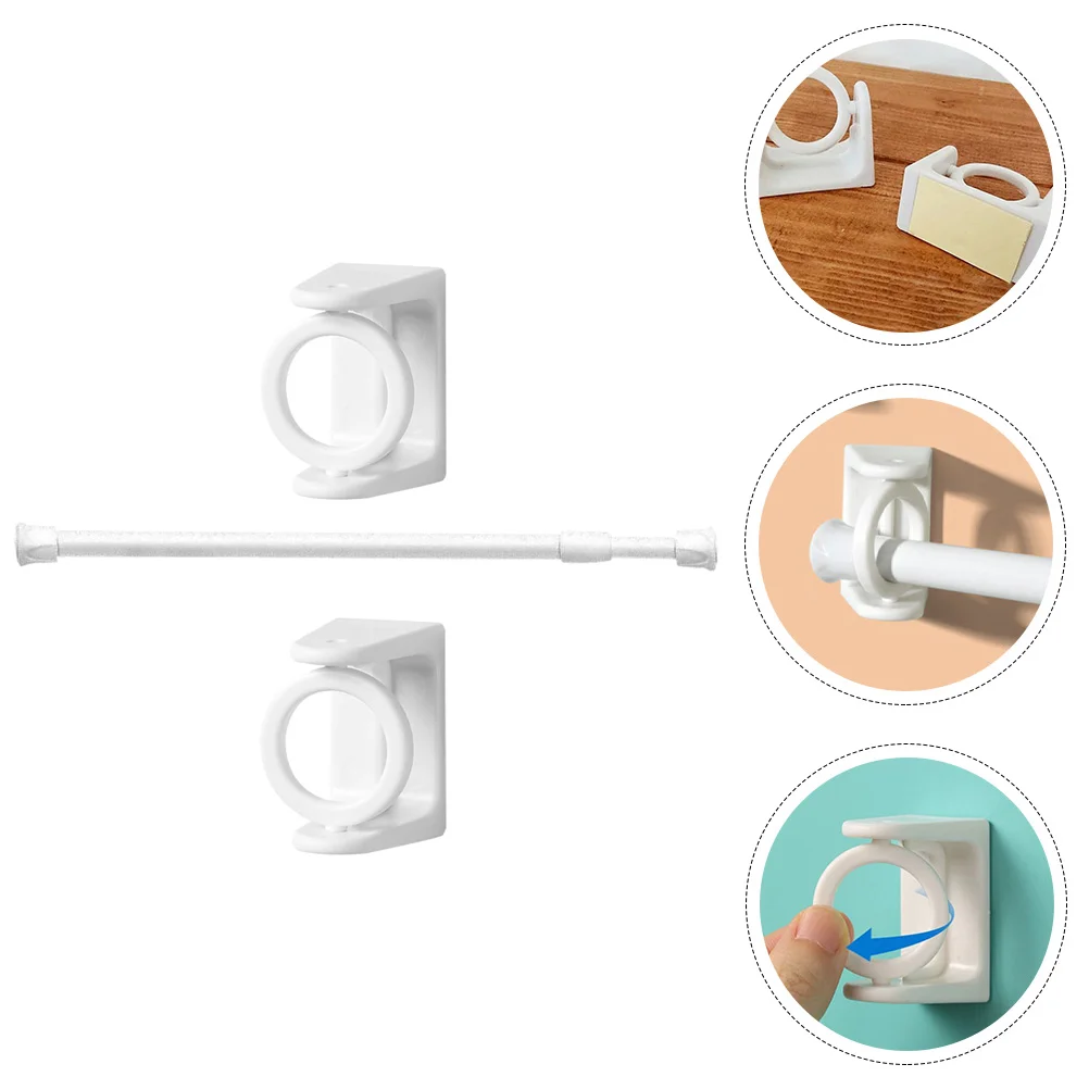 

Telescopic Clothes Rail Telescoping Poles Nail Free Adjustable Curtain Rod Holder Expandable Rods Adhesive Hooks for Hanging