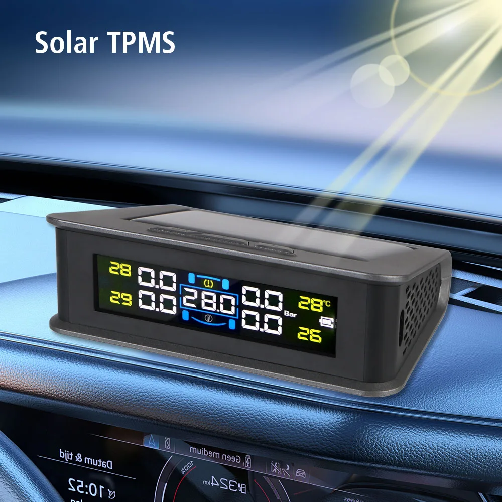 

Tire Pressure Monitoring System Auto Security Alarm Systems Car TPMS Digital LCD Display Solar/USB Powered
