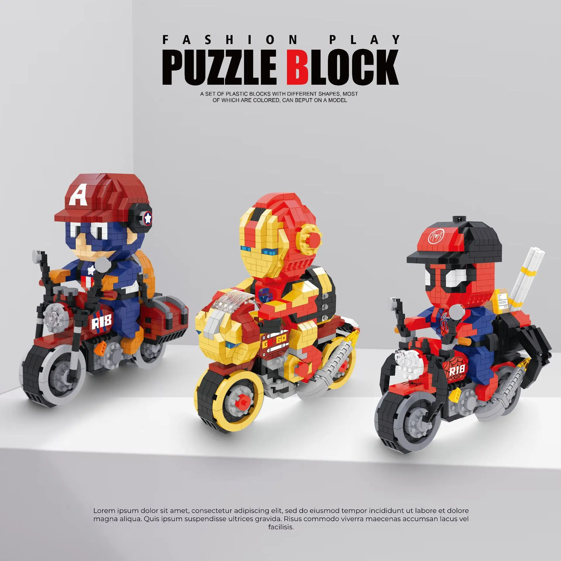 

Super Heroes Micro Building Block Spiderman Iron Man Motorcycle Assembled Model Captain America Mini Brick Figures Toys