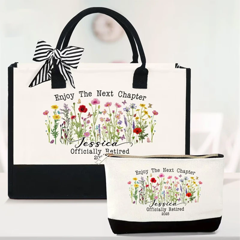 

Персонализированный набор косметичек в черно-белом цвете с тематикой выхода на пенсию: «Наслаждайтесь следующей главей» — подарки для женщин, декор для вечеринок