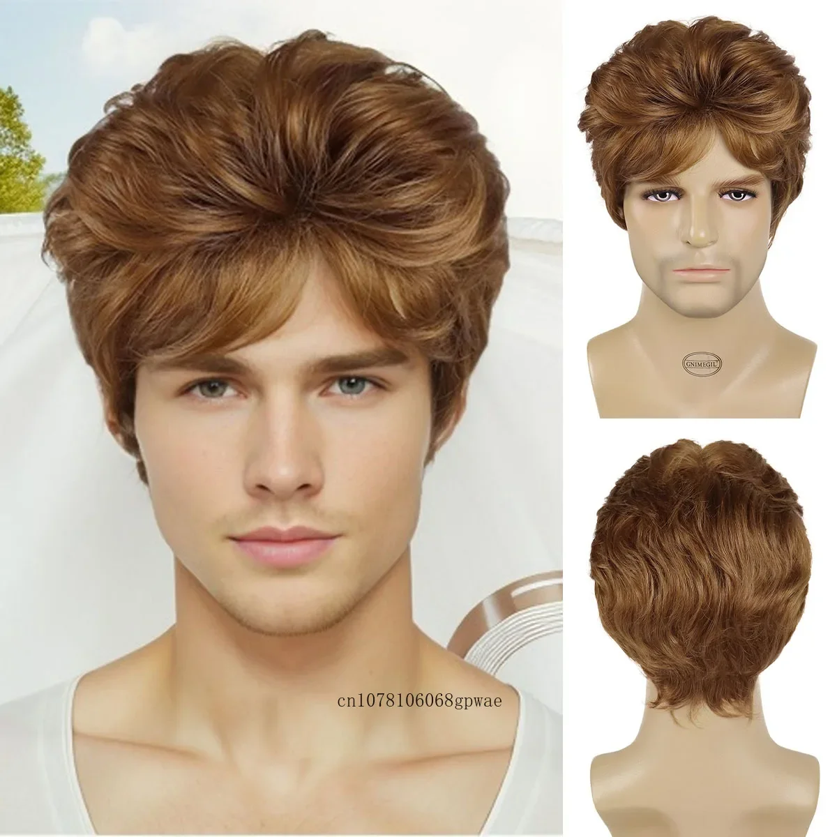 

Natural Wave Wig with Bangs Stylish Man Wig Short Curly Hair Wigs for Men Boys Fluffy Layered Haircut Daily Cosplay Party Use