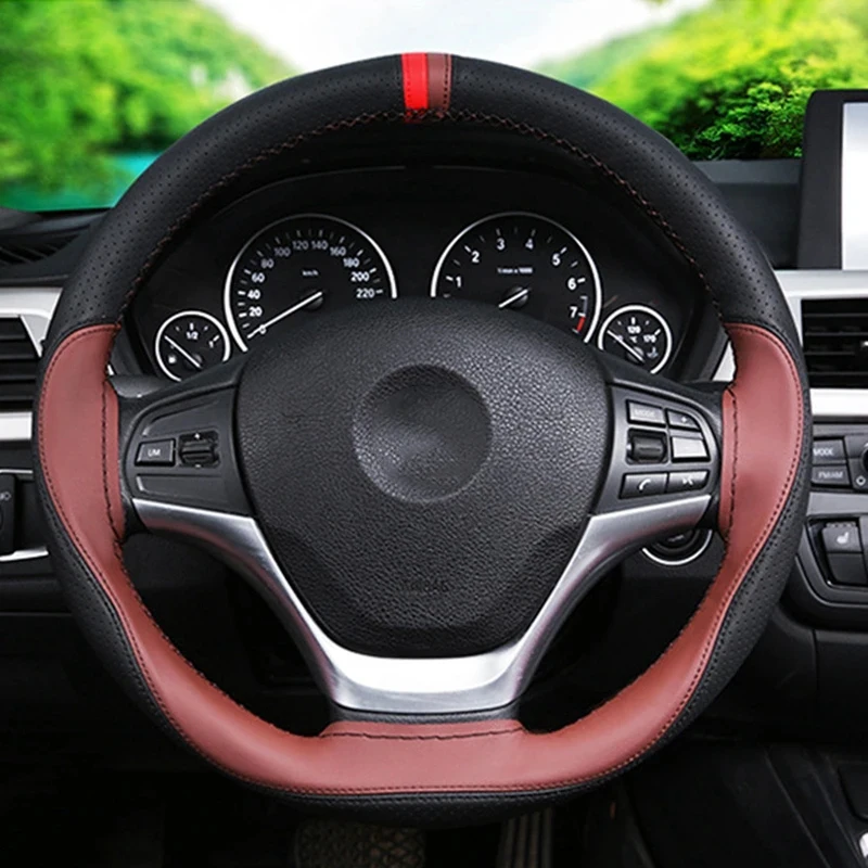 Anti-slip Soft Artificial Leather Car Steering Wheel Cover 38cm steering-wheel With Needles And Thread Auto Interior Accessories