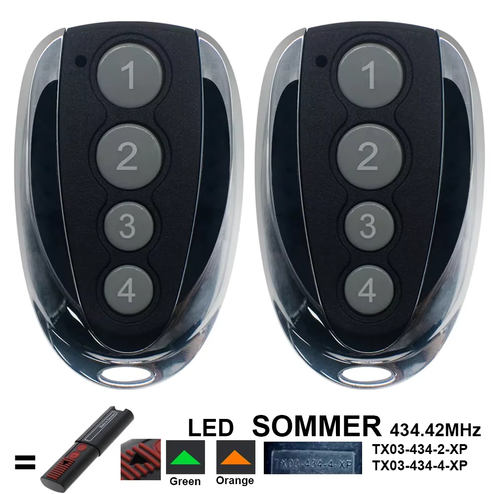 1-2pcs SOMMER APERTO 4014 TX03-434-2, 4013 TX03-434-4-XP, 4022 TX03-434-2 434.42MHz Garage Door Gate Remote Control