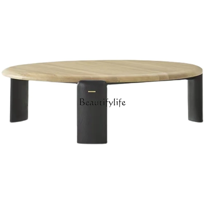 

Nordic solid wood light luxury modern simple round walnut coffee table combination surprising style