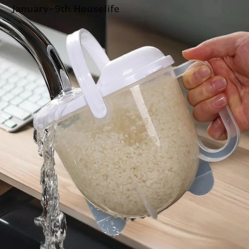 Rice Strainer With Handle , Rice Wash Strainer Bowl With Lid Convenient Multifunctional Kitchen Items For Grain Beans