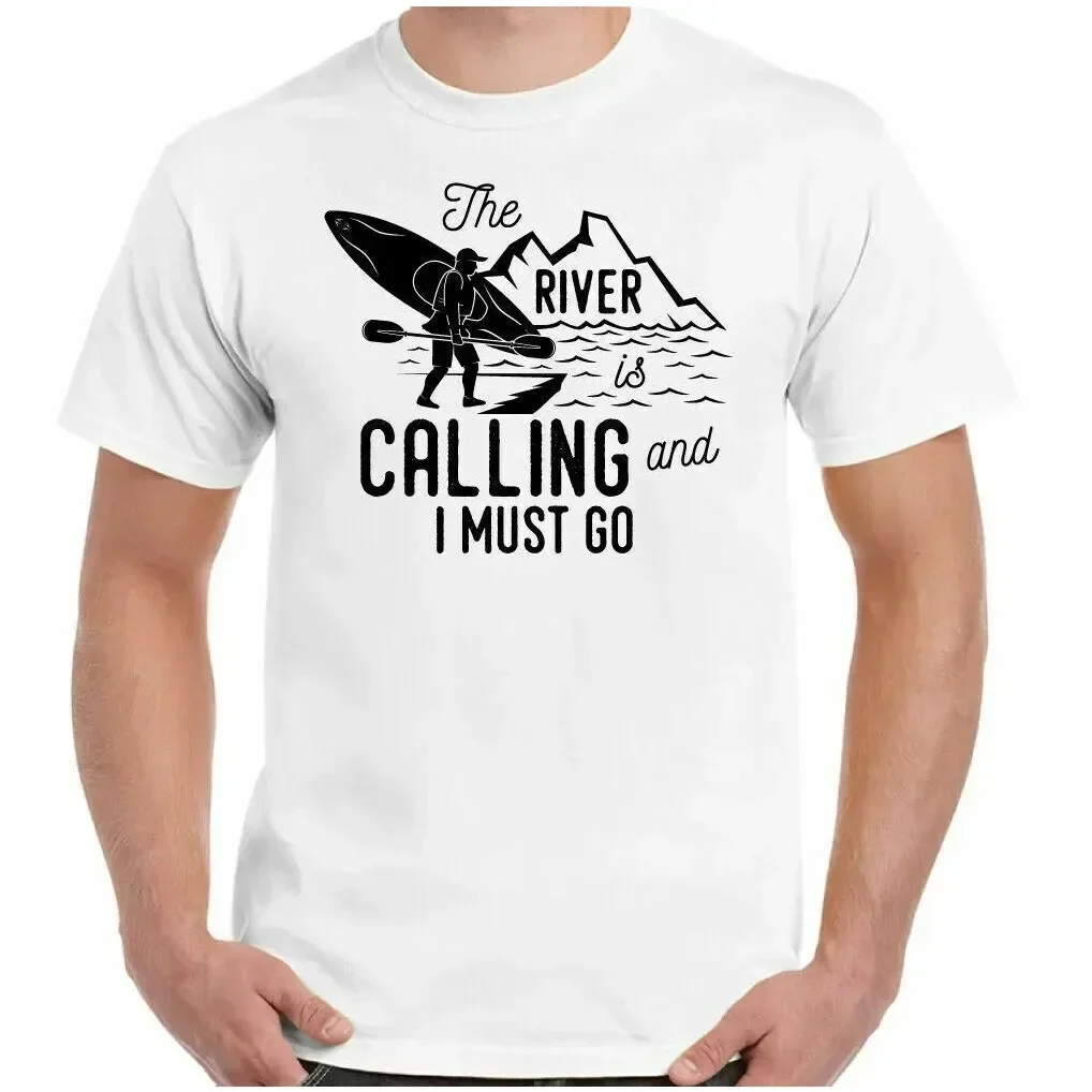 Canoeing T-Shirt Canoe Kayak Kayaking River Is Calling Mens Funny Boat Top