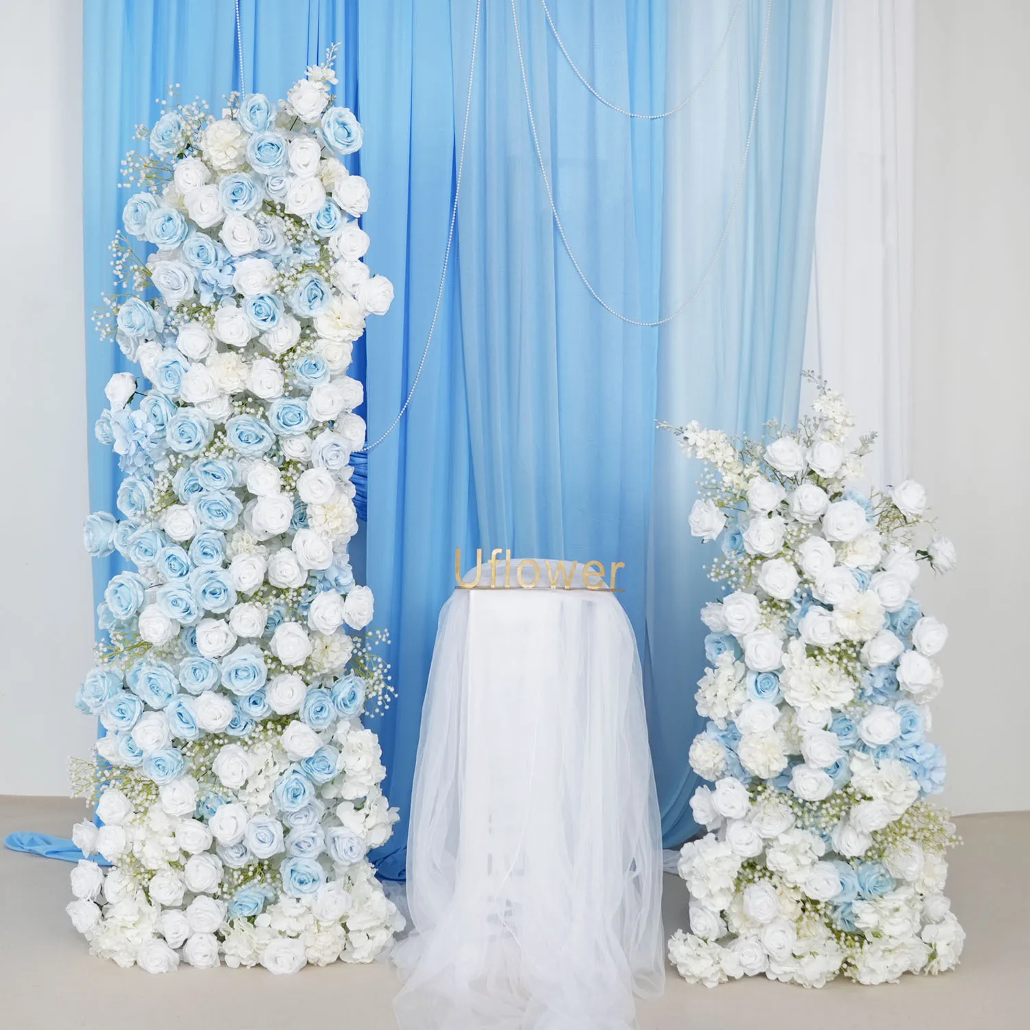 

Uflower 5D Blue Rose Wedding Backdrop Arch KT Board Decor Floral Arrangement Floor Flower Row Event Party Props Window Display