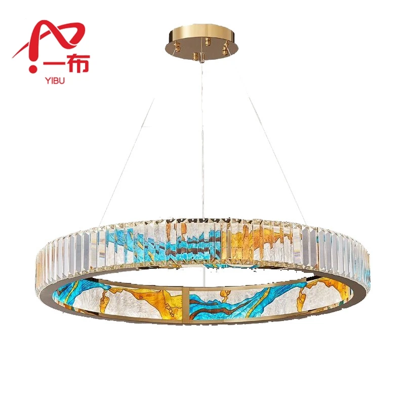 LED Long Pendant Lamp For Living Room Bedroom Kitchen Round Enamel Light Crystal Chandelier In Oriental Style Home Furniture