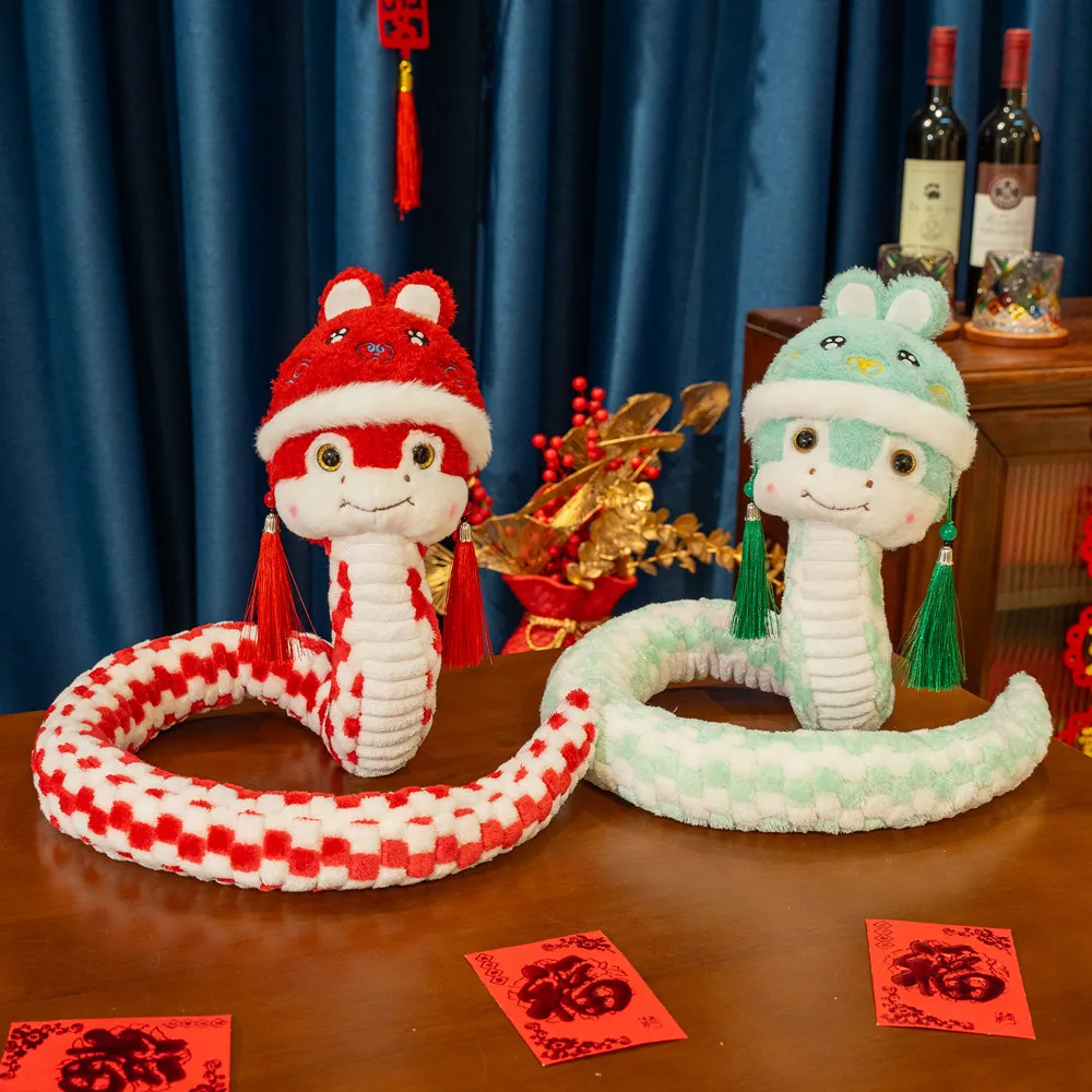 2025 New Year Snake Plush Doll Snake With A Skeleton Can Sit Upright Red And Green Lucky Snake Doll Home Decor New Year Gift