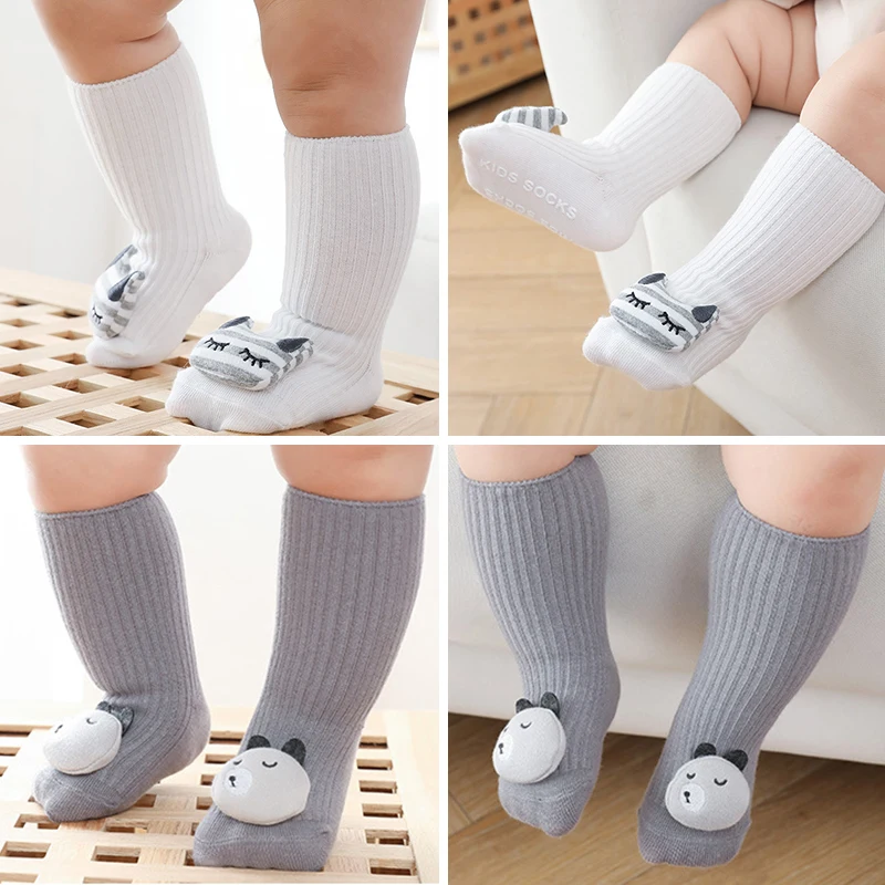 Chaussettes antidérapantes en coton doux pour bébé garçon et fille, motif Animal de dessin animé, hiver, printemps, ours, chat, éléphant