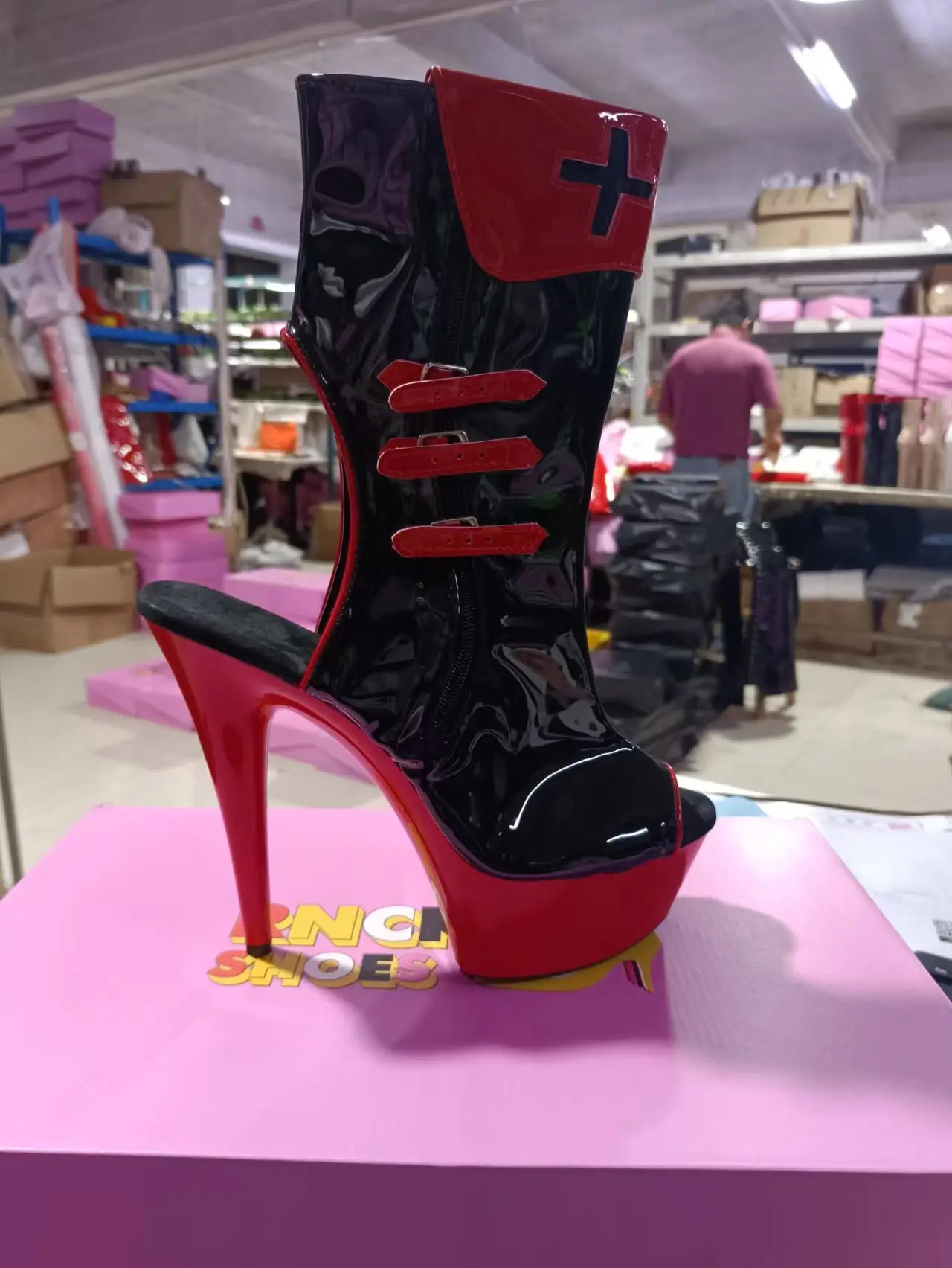 Queen Peep Toe Stripper Heels Cross Dressing 15cm Gothic Shoes Thin Heels Nightclub Ankle Boots Exotic Dancer Strip Pole Dance