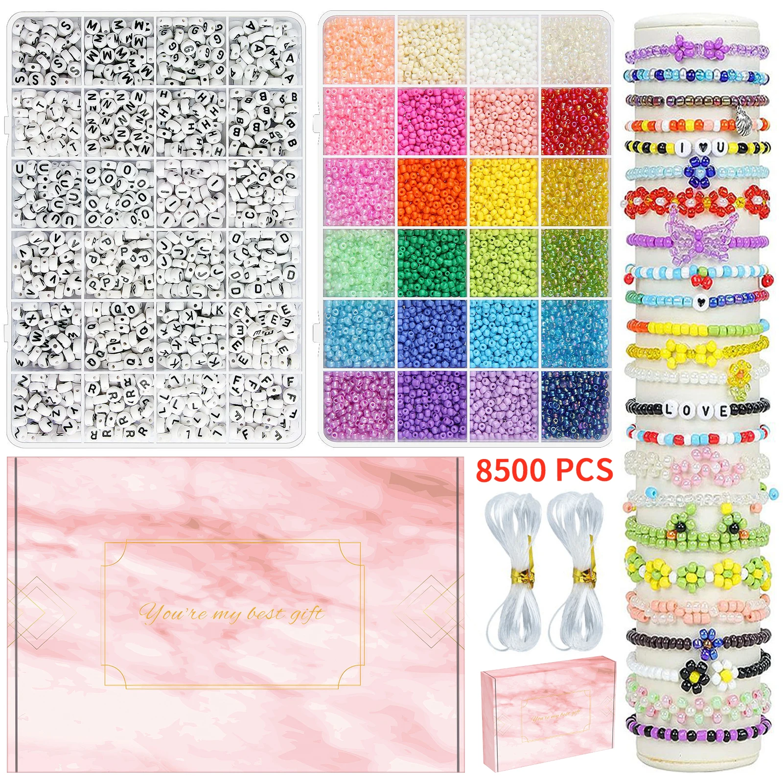 DIY Bead Acessório Set, Carta das Meninas Jóias, Charme de Aniversário Bead Craft Set, 8500 Peças por Conjunto