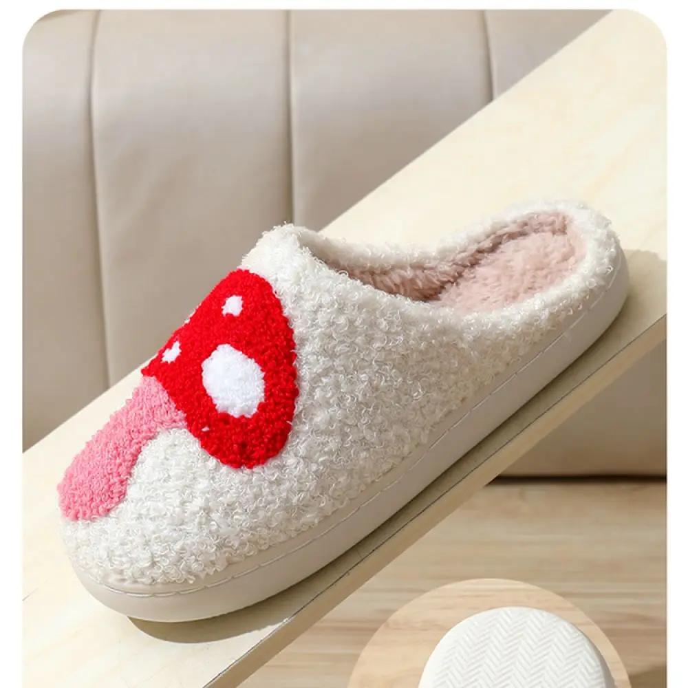 Cute Rainbow Plush Slippers Indoor Home Warm Shoes Soft Fuzzy Bedroom Footwear Couples Anti Slip Cartoon House Slides