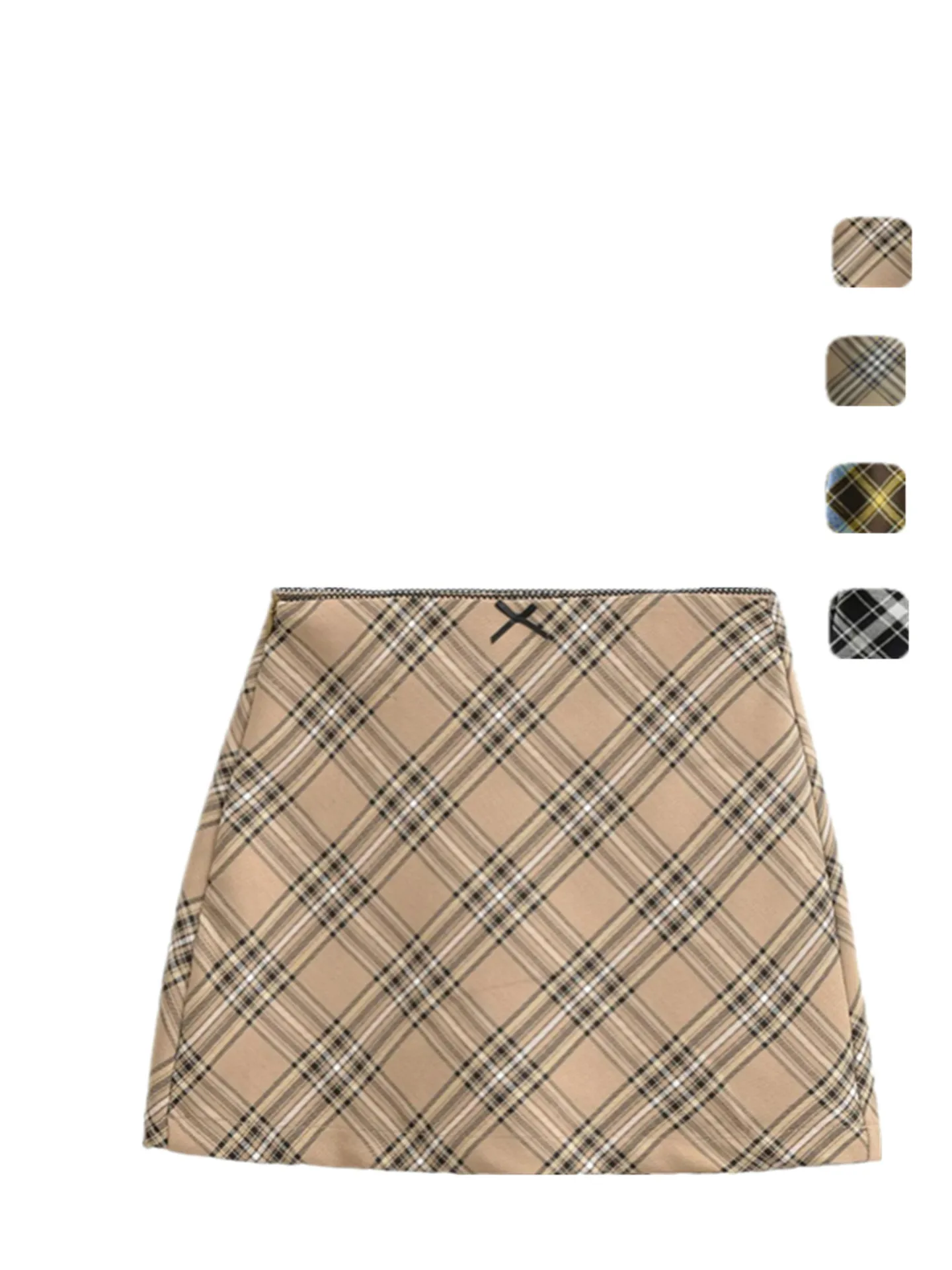 

Ретро-юбка А-силуэта с завышенной талией, с бантом, в клетку, облегающая, с запахом, средней длины, женская, в корейском студенческом стиле