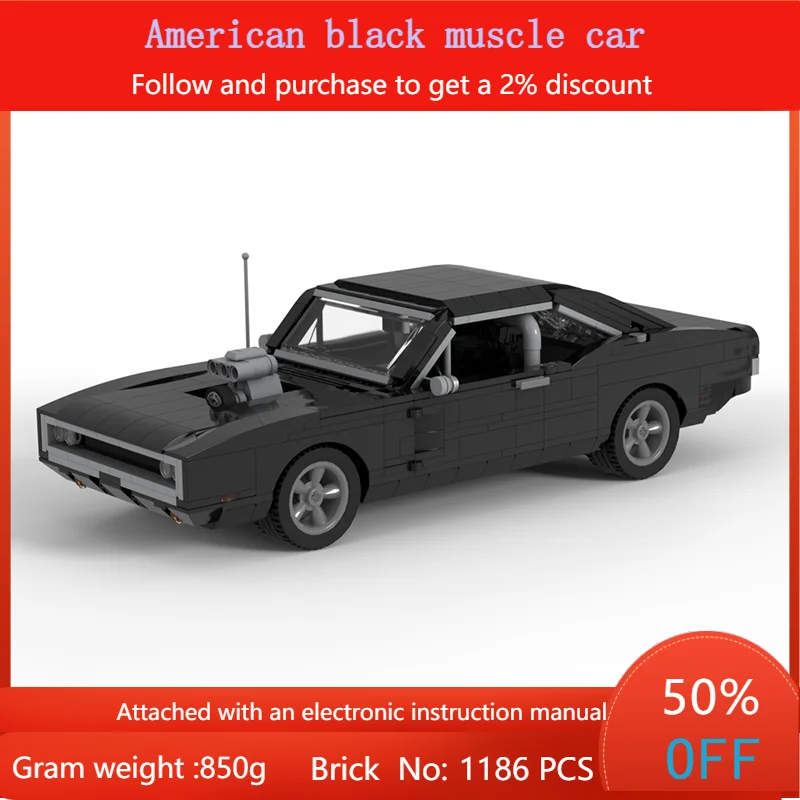 

11686 детали, модель строительного блока MOC, американский черный мускулистый автомобиль для мальчиков, взрослых, детей, Рождественский подарок, игрушка