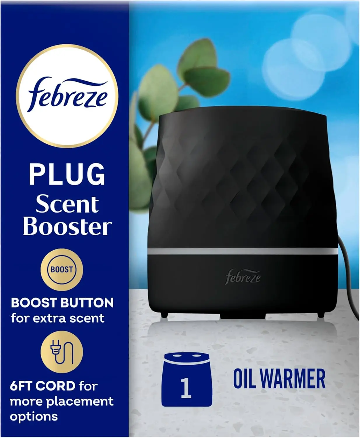 Difusor de Aroma Continuo, Potenciador de Aroma Febreze Plug en Negro, Intensidad Ajustable para Recambios de Ambientadores