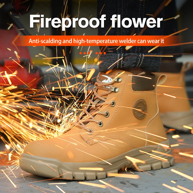 Botas de seguridad de cuero para Hombre, zapatos de protección antigolpes y antipinchazos para construcción Industrial, Botas para Hombre