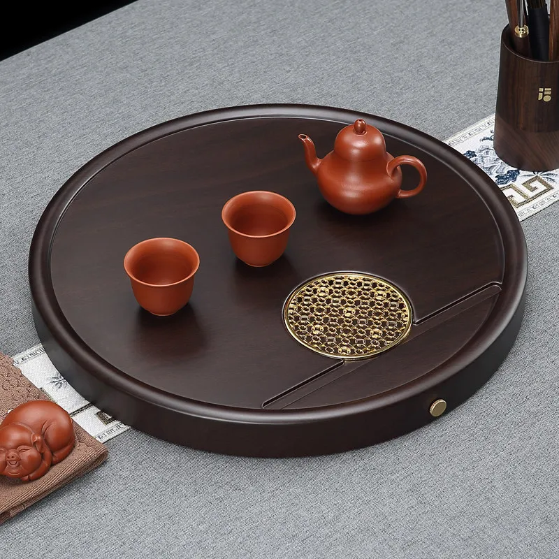 Round Modern Tea Tray Solid Wood Black Kong Fu Small Tea Tray Living Room Home bandeja madera decorativa ovalada Tea Supplies