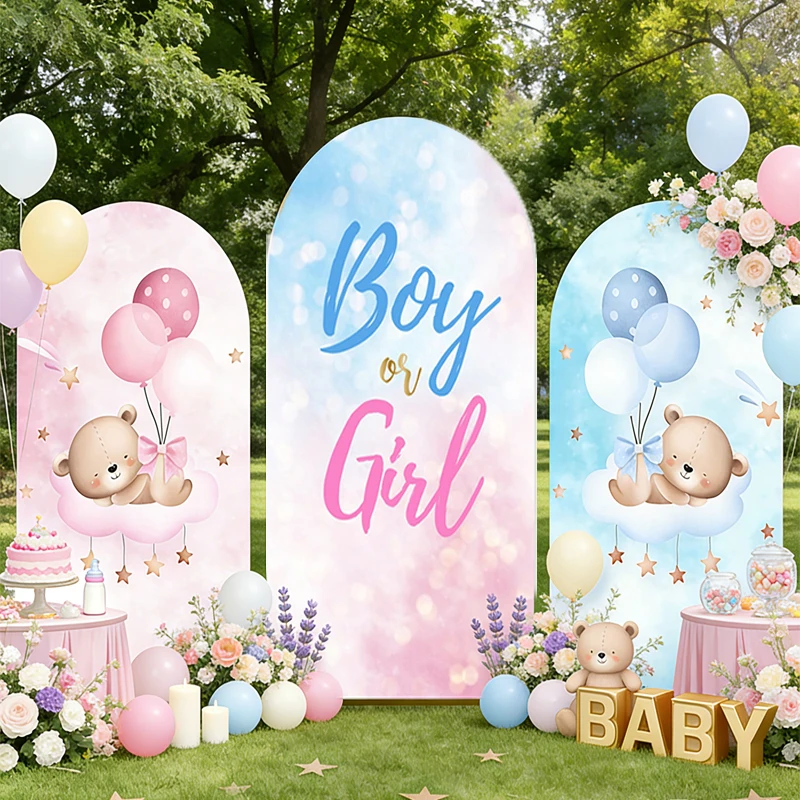 Gender Reveal Arch Cover Backgrounds Teddy Bear Balloon Pink Blue Kids Party Baby Shower Celebration Decor Photography Backdrops