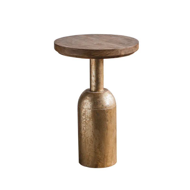 

American country retro, coffee table, living room sofa, small round table, solid wood small table