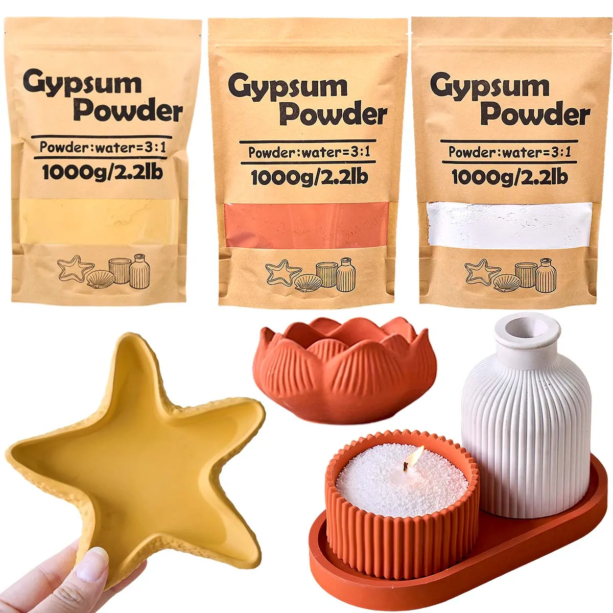 Pó de fundição de resina 1000g, tijolo branco de alta densidade, pós de gesso vermelho amarelo, artesanato artesanal, argila, material de produção de cimento