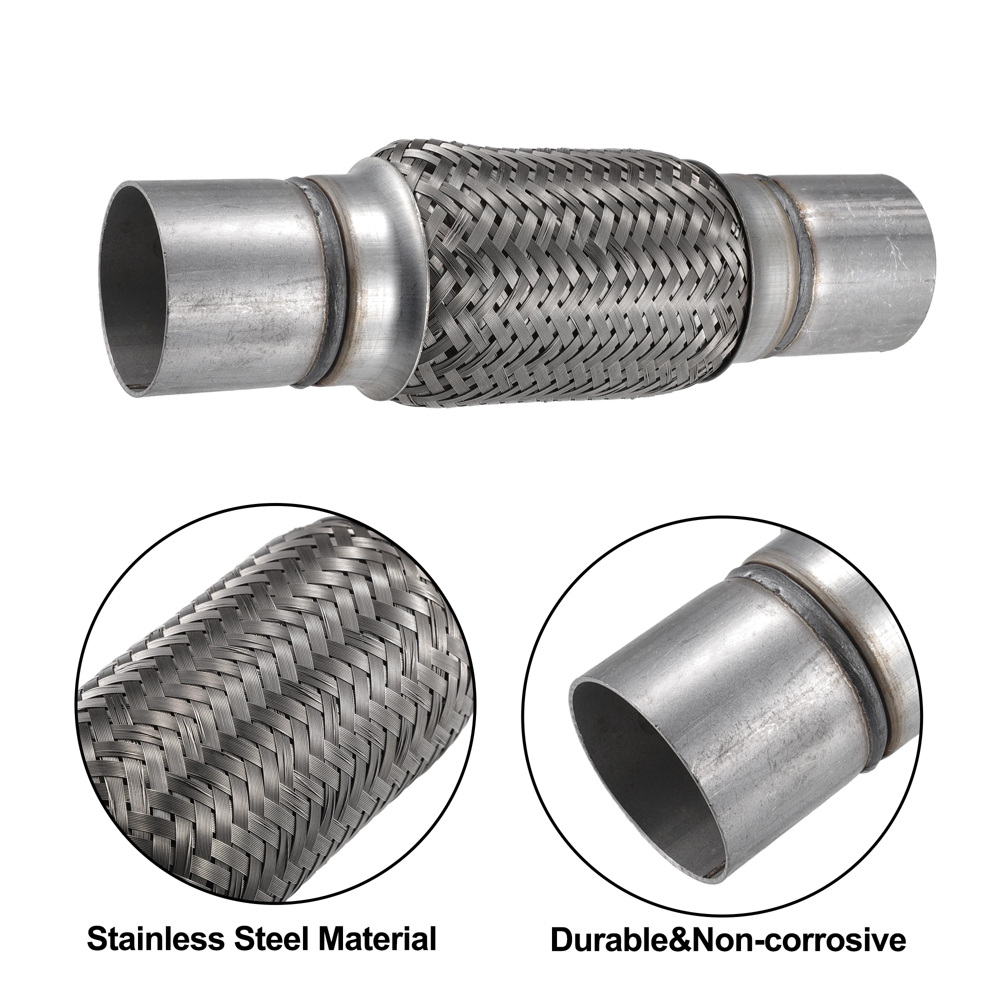 UXCELL 60x290mm tubo flexible de escape de coche junta de escape Universal con tubo de extensión de soldadura tono plateado de acero inoxidable