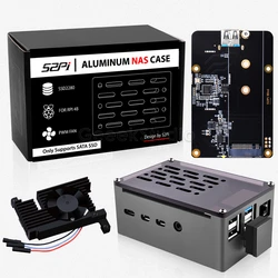 ラズベリーパイ4モデルbアルミレンガケース黒enlosureシェルと3510冷却ファンM.2 sata ssdアダプタボードrpi 4B