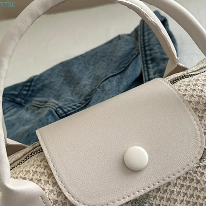 

X7XC Fashionable Straw Shoulder Bag Casual Handbag Beach Crossbody Purse Shopping Bag