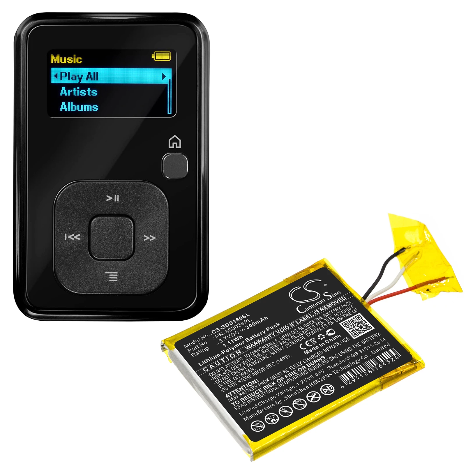 

Cameron Sino 3.7V 260mAh Media Player Battery PR-303038PL for Sandisk Sansa Clip Zip, Clip+, Clip Plus, SDMX18R-008GK-A57