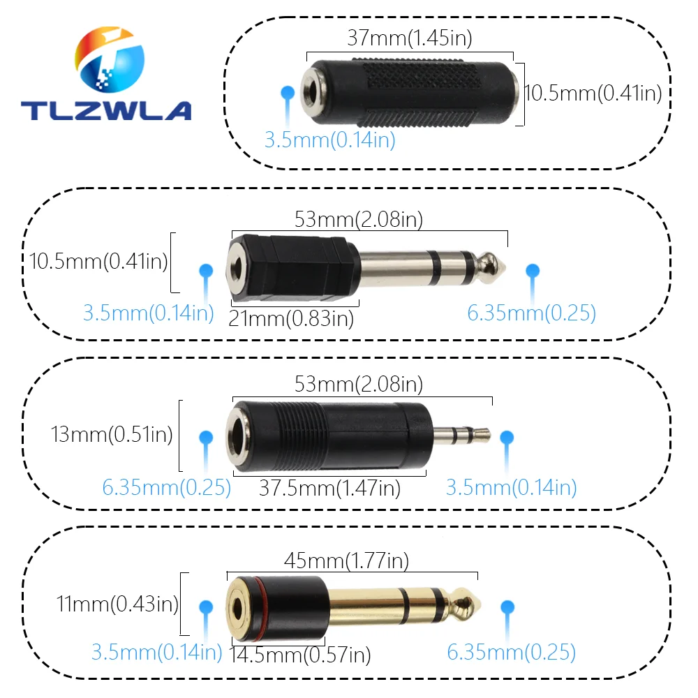 3.5MM Female Socket Turn 6.35MM Plug Mono Channel/Stereo 6.35MM Female Socket To 3.5MM Audio Plug Headphone Microphone Connector