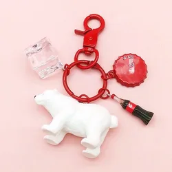 New Polar Bear Ice Cube Keychain Pendant cola Bottle Animal Car Key Chain Charm Bag Pendant Fashion Gift Key Rings K4219