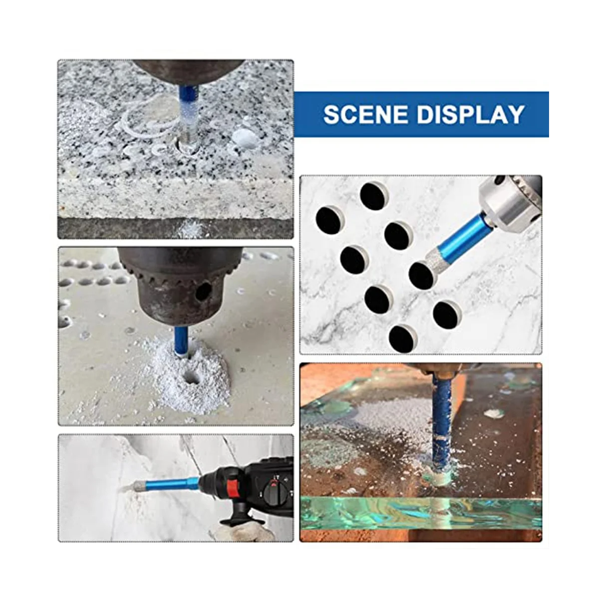 ที่เปิดรูเชื่อมกระเบื้องเซรามิกทั้งหมดเจาะรูที่เปิดด้วยแก้วสว่านเจาะเพชร7ชิ้น