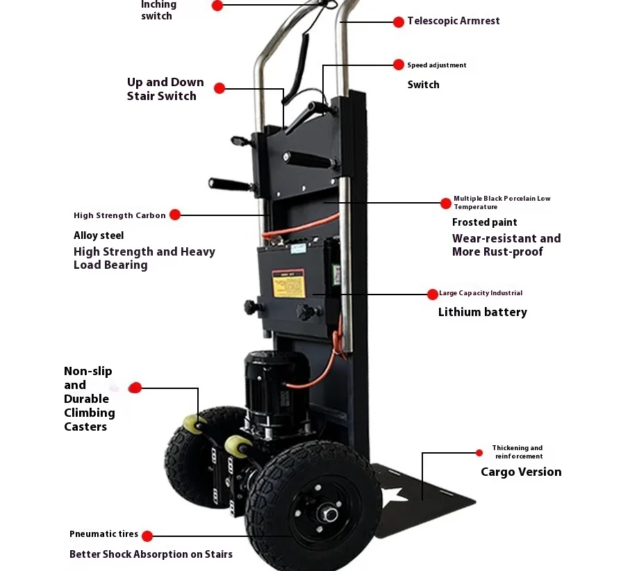 Chariot d'escalade électrique pour escaliers, capacité de 500kg, chariot à main avec roulettes pour outils de stockage de courses, usage industriel